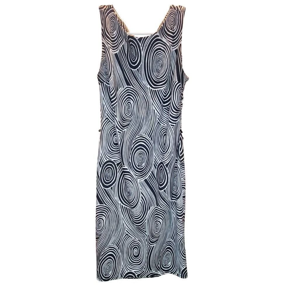Vintage Y2K LULY K Sleeveless Stretchy Black White Swirl Print Dress Size Large